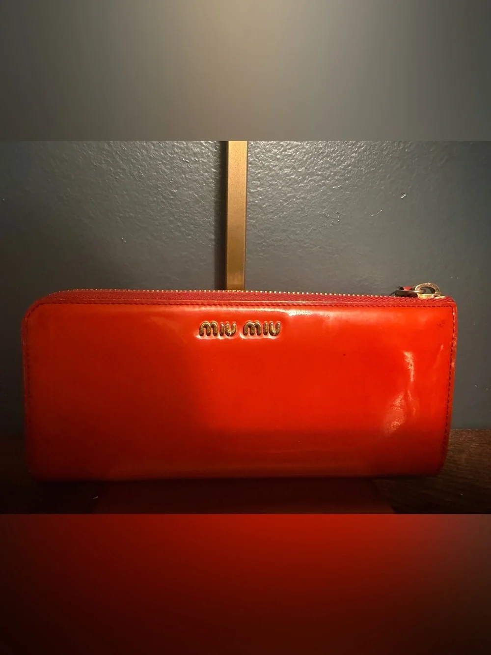 Miu Miu Red Patent Bow Zip Wallet